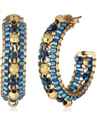 Miguel Ases Small Gold and Aqua Hoop Earrings