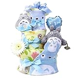 トトロ（スタジオジブリ）3段豪華アイテムおむつケーキ (パンパースM, 男の子ブルー)