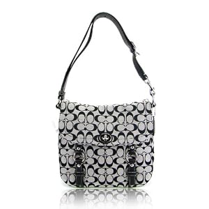 COACH Chelsea Signature White/Black Flap Duffle Bag Cross Body Messenger Bag F14895