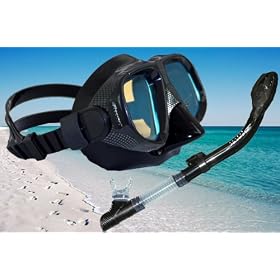 Stealth Mirrored Lens Scuba Diving Dive Mask + Sahara Ultra Total Dry Snorkel Set