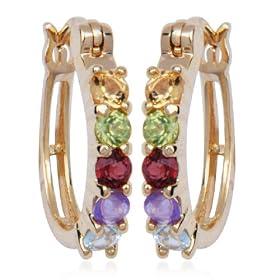 18k Yellow Gold Overlay Sterling Silver Multi-Gemstone Hoop Earrings