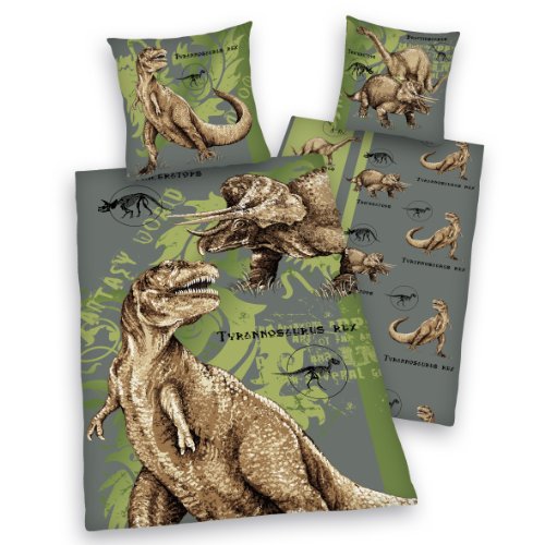 Herding 465101050 Dinosaurier Bettw&auml;sche, 80 x 80 cm + 135 x 200 cm, Biber / Flanell
