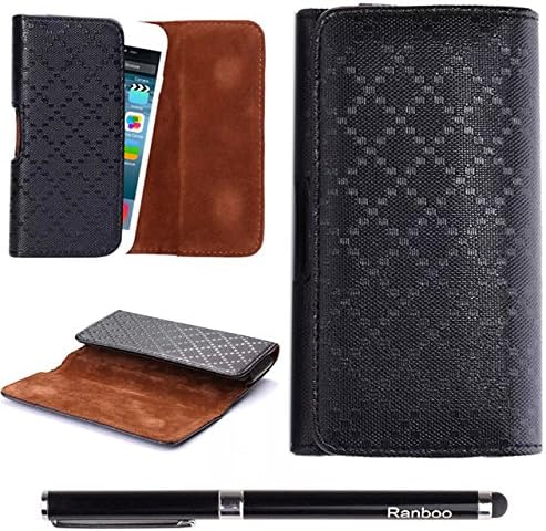 Ranboo Horizontal Man's Belt Clip Holster cellphone Pouch case cover Waist Bag with Belt Clip for iphone 6 plus 5.5/Samsung Galaxy Note 4/Note 3/Note Edge/Note 2/LG G3/LG G Pro 2/Sony Xperia Z3/HTC ONE M8+2 in 1 stylus (Black/plaid)