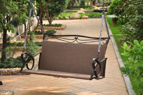 Valencia Resin Wicker with steel Frame Double Patio Swing Loveseat (Antique Brown)