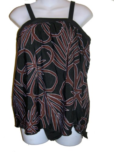 Womens Plus Size Bandeau Tankini Swimsuit - High Rise Bikini - Black brown product image