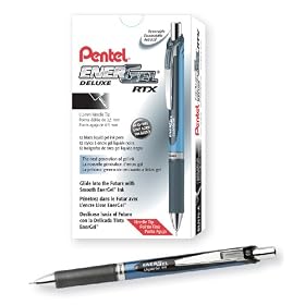 Pentel EnerGel Deluxe RTX Retractable Gel Pen, 0.5mm Needle Tip, Black/Blue Barrel Black Ink, Box of 12 (BLN75-A)