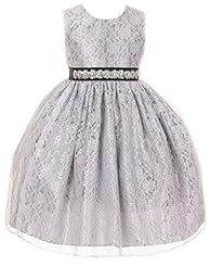 Girls Satin Tea Length Lace Crystal  Two-Toned  Dress With a Sash  and Pearls