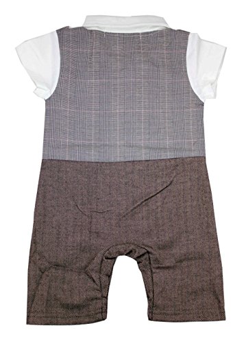 QT Bloom Baby Boy One piece Formal Tuxedo Romper with Bow-tie (Checkers Grey Vest)