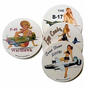 Click here to buy Patriotic Girls Warbird Nose Art WWII Coaster Set by TerraCoasters.