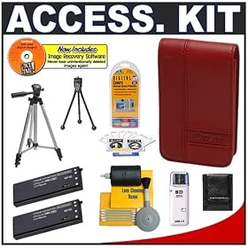 Casio Exilim EX-CASE-80 Leather Case (Red) + (2) Spare NP-50 Battery Packs + Accessory Kit... by Casio