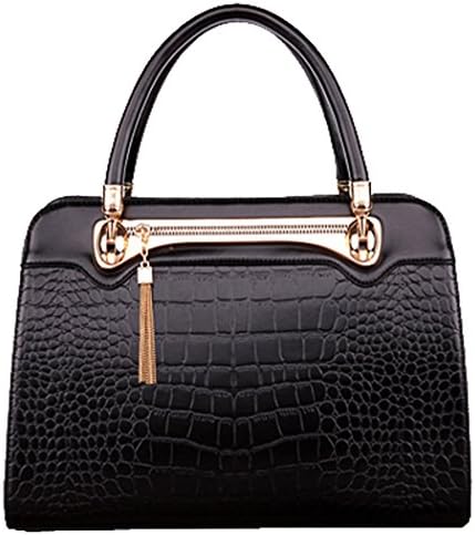 SAIERLONG Women's Cross Body Bag Handbag Tote black Cow Leather - CROCO Crocodile OL commuter Dimensional Solid bag