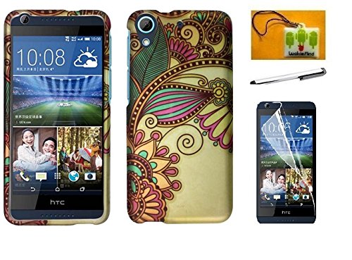 HTC Desire 626 626s, LF 4 in 1 Bundle, Designer Hard Snap On Plastic Cover Case, Stylus Pen, Screen Protector & Wiper Accessory (Designer Antique Flower)