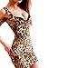 LOCOMO Leopard Cut Out Shoulder Two Way Front Back Zip Up Mini Dress S-M FFD027,Brown,Small Tall