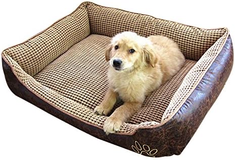 Seven Top Big Size extra large Waterproof PU leather dog bed House sofa Kennel washable Soft Fleece Corn velvet Coffee X-Large