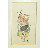 Miniature Paintings Drawings with Water Color Dancing Ganesha 4.5 x 8.5 inches (miniature0038)