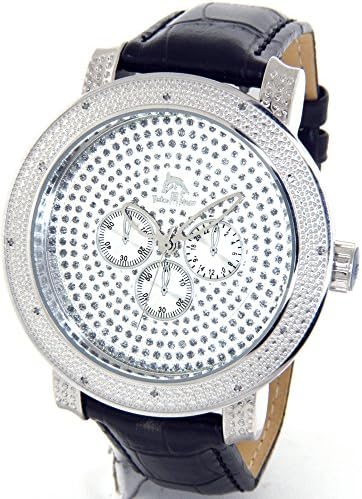 Mens Techno Master Genuine Diamond Watch Silver Case Black Leather Band w/ 2 Interchangeable Watch Bands #TMX-2132B