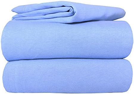 100% Cotton Super Soft Luxury Jersey Sheet 4 Pc Bed Sheet Set (Queen, Light Blue)