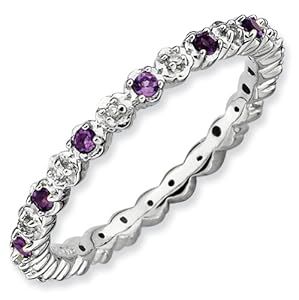 Genuine IceCarats Designer Jewelry Gift Size 5.00 Sterling Silver Stackable Expressions Amethyst & Diamond Ring In Sterling Silver.