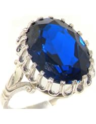 High Quality 925 Solid Sterling Silver Large 16x12mm 11ct Synthetic Sapphire Solitaire Ring - Finger Sizes 4 to 12 Available