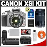Canon Digital Rebel XSi Digital SLR Camera Body (Silver) & EF-S 18-55mm IS Lens + EF 75-300mm III Lens + BG-E5 Battery Grip + 16GB SD Card + Case + Cameta Bonus Accessory Kit