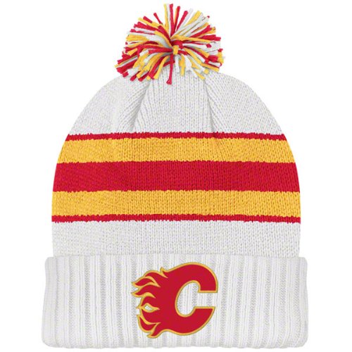 CCM Calgary Flames White Vintage Cuffed Knit Pom Beanie