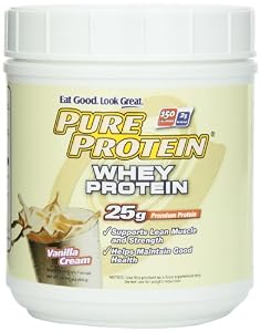 Pure Protein 100% Whey Powder  Vanilla Creme  1-Pound Tub