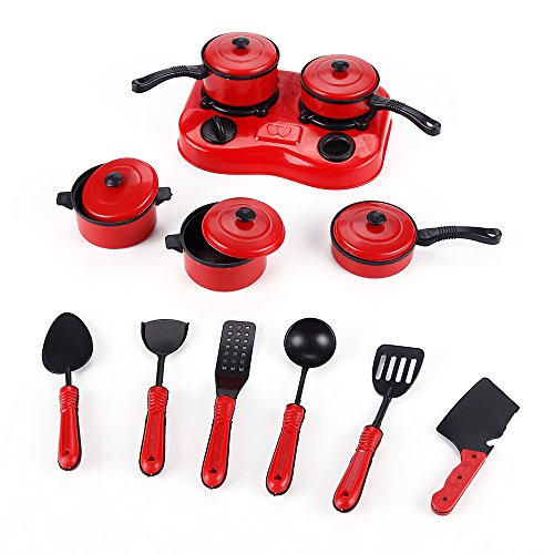 ToyerBee 17 Pcs Miniature Pots and Pans Set Plastic Cookware Playset with Cooking Utensils for Toddlers Play Kitchen Toys Chefs Toys for Kids