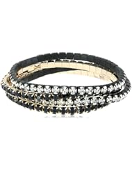 Nine West "Pop Notch Black" Gold-Tone Black Crystal Stretch Bracelet,7"