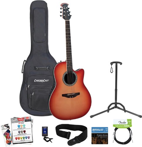 Ovation Guitars CA24S-CCB-Kit03 Acoustic-Electric Guitar Kit with Guitar Strap, Guitar Cable, Headstock Tuner, Guitar Strings, GoDpsMusic Pick Sampler, Guitar Stand and ChromaCast Gig Bag