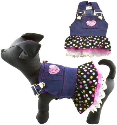 Dogloveit Denim Polka Dot Pattern Colorful Dog Dress for Puppy and Small Dog Cat