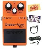 Boss DS-1 Distortion Pedal Bundle with 10-Foot Instrument Cable, Patch Cable, Pick Card, and Polishing Cloth
