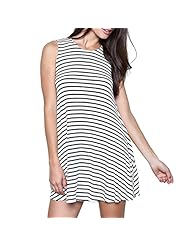 Cotton Sleeveless Tank Pleated Draped Striped Print Short Mini Dress 