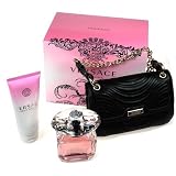 Versace Bright Crystal 3pc Set:3.0 Oz/90ml Edt Spray+ 3.4 Oz Perfumed Body Lotion+ Black Bag