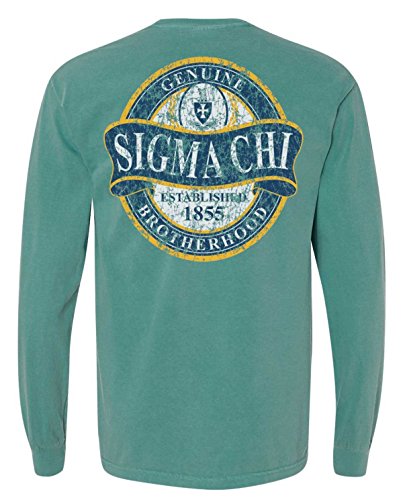 Sigma Chi Faded Green Comfort Colors Long Sleeve Pocket Tee