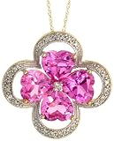 10k Yellow Gold 18 Chain & 15/16 (24mm) tall Pendant, w/ Round Brilliant Diamonds & Heart-shaped Pink Topaz Stones
