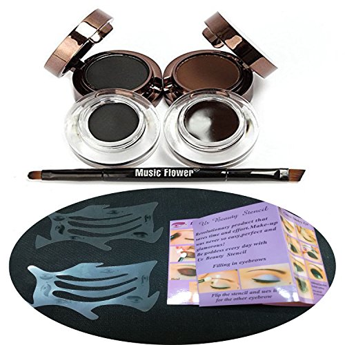 BTArtbox Eye Makeup Set 2 Pcs 9 in 1 Eyeliner ,Eyelashes and Eyeshadow Stencils with 4 in 1 Brown Black Gel Eyeliner and Eyebrow Powder and 1Pcs Dual-head Brush