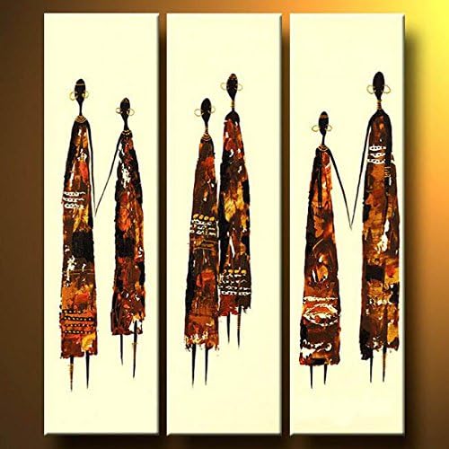 Santin Art-African Couples Hand-Painted Oil Paintings on Canvas Stretched and Framed Modern Abstract Wall Art Paintings for Wall Decorations Home Decorations C100 (10x28inchx3pcs)