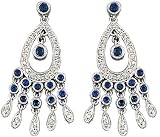 14K White Gold Hand-Crafted Designer Chandelier Earrings, Enhanced with Pave Set Diamonds and Bezel Set Sapphire Stones.(GH-Color, SI-Clarity, c.t.t.w. 0.26CT.,Sapphire 0.92CT).