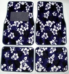 Blue Hawaiian Hibiscus Carpet Front & Rear Car Truck Floor Mats