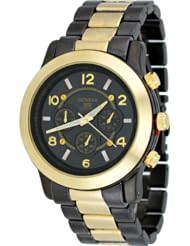Mark Naimer #MN8056-G Womens Fashion Accessory Oversize Gold Two Tone Black 3 Dial Watch