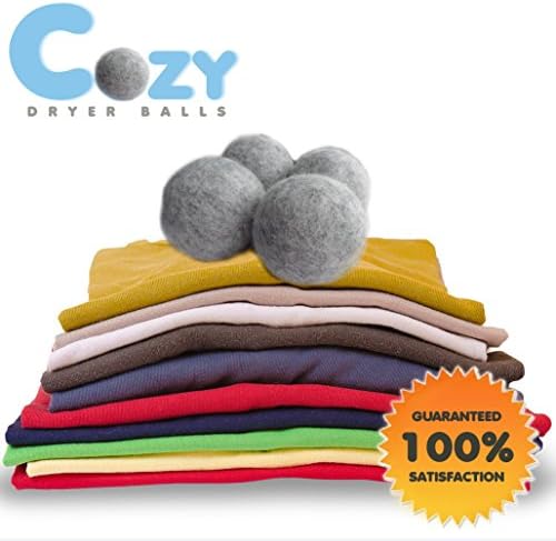 Cozy Dryer Balls No Lint Wool Balls for Dark Loads - 100% Organic New Zealand - Reusable - Non-Toxic - Perfect for Baby Cloth Diapers Save Time &amp; Money, X-Large, 4 Piece