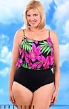 Longitude Spiked Leaves Blouson One Piece Swimsuit - Women's Swimsuit Plus Size Swimsuits