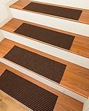 NaturalAreaRugs Halton Carpet Stair Treads with Peel and Stick Strips Rug (Set of 13), 9-inch x 29-inch, Chocolate
