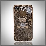 Antique Metal Teddy Bear Watch Flower “Elite Collection” Luxury glass diamond case cover for Apple iPhone 4 4G (not 4S)