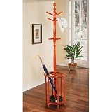 Classic Cherry Oak Finish Coat Hanger with Umbrella Rack