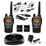 Midland GXT1000VP4 50-Channel 36-Mile Waterproof 2-Way GMRS Radio with NOAA All Hazard /Weather Alert, Rechargeable Batteries, Dual Desktop charger 12 Volt Vehicle Adapter and 2 Headsets (Pair, Black/Silver)