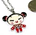 Large Pucca Angel Smiling with Arms Open Cartoon Charm Necklace with Red Austrian Crystals Silver Tone Comes Gift Boxed