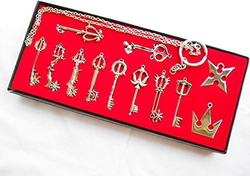 12pcs Kingdom Hearts 2 II Silver Keychain Key Blade Sora Necklace Pendant Set