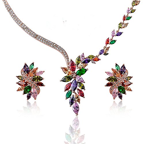 Femicuty Fashion Womens Retro Elegant Style Necklace Earring Sets(Gold)