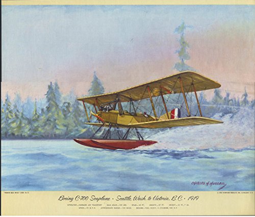 Boeing C-700 Seaplane Seattle-Victoria BC 1919 Hubbell print 1958 Air Mail